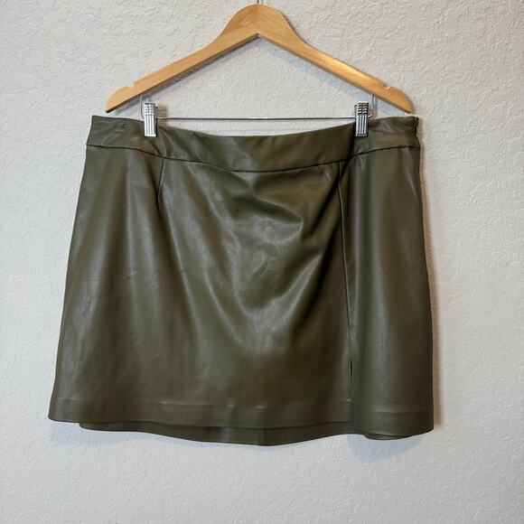 The Drop Olive Green Faux Leather Pull On Mini Skirt Size XXL NEW - Picture 5 of 7